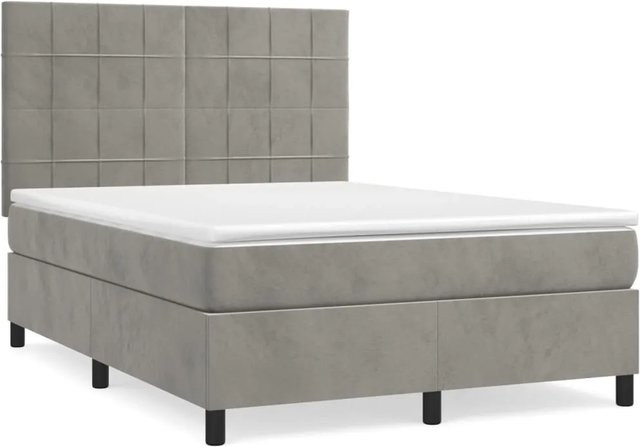 vidaXL Boxspringbett mit Matratze in Hellgrau aus Samt, Hybrid-Design mit Taschenfederkern, B/T: 140 x 190 cm - Bild 1