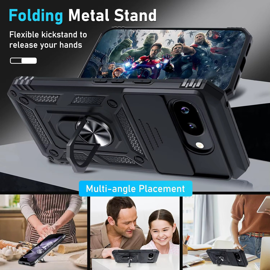 Huikai Stoßfeste Panzerhülle mit Kamera-Schutzhülle, Schiebeverschluss und magnetischem Ständer für Google Pixel 10 Pro XL, 10 Pro, 10A, 9 Pro, 9A in Schwarz - Bild 4