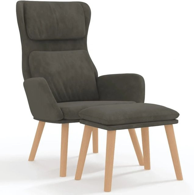 vidaXL Relaxsessel mit Hocker in Dunkelgrau aus Samt mit Metallgestell - Bild 1