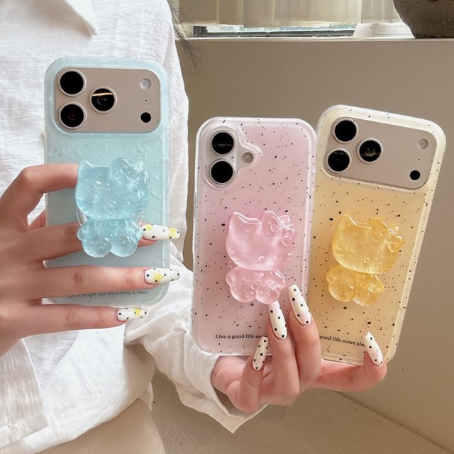 Sanrio Hello Kitty Handyhülle Korea Splashed Ink 3D Crystal Stoßfeste TPU Schutzhülle für iPhone 17 16 15 14 Pro Max in Pink - Bild 1