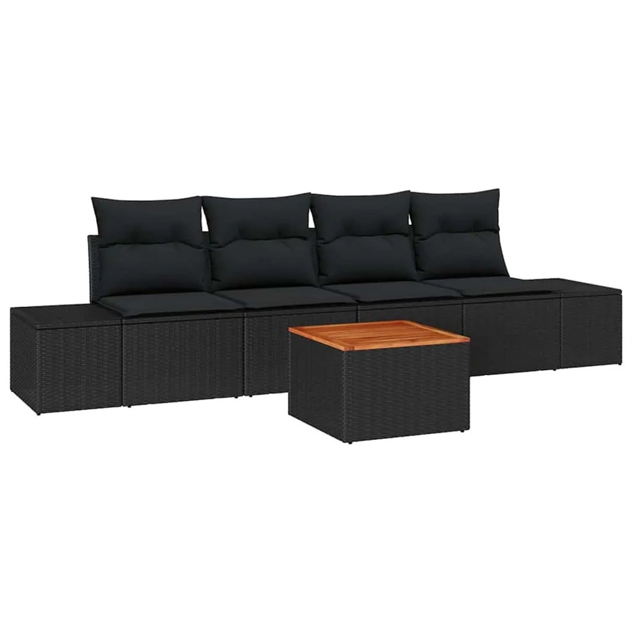 vidaXL Garten-Sofa-Set aus Poly-Rattan und Metall in Schwarz mit 5-teiliger Polsterung für Terrasse und Garten - Bild 2