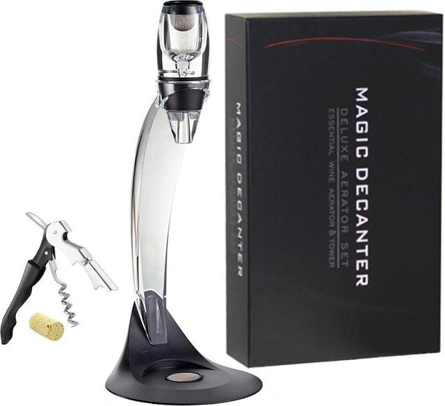 AIKARO Wein-Luftbelüfter Set mit Ausgießer, Rotwein-Dekanter, Filter, Ständer und Korkenzieher in Schwarz - Bild 1