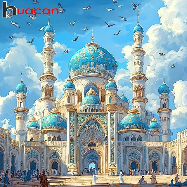 Huacan Diamant-Stickerei Set mit Fantasie-Schloss Landschaft in Multicolour, Vollquadrat Runddiamant-Malerei als handgefertigtes Kunsthandwerk, B/T/H: 20 x 20 x 20 cm - Bild 1