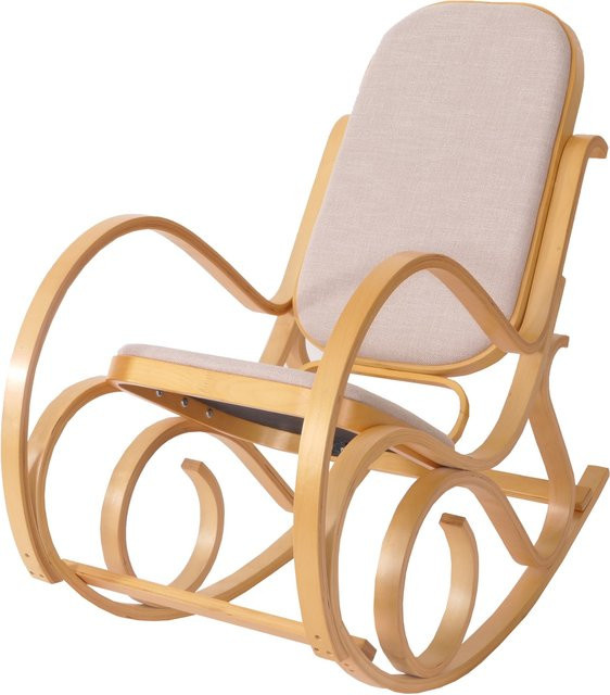 MCW Schaukelstuhl Gallarate in Eiche-Optik mit beige Textilbezug und Massivholzrahmen im Retro-Design - Bild 1