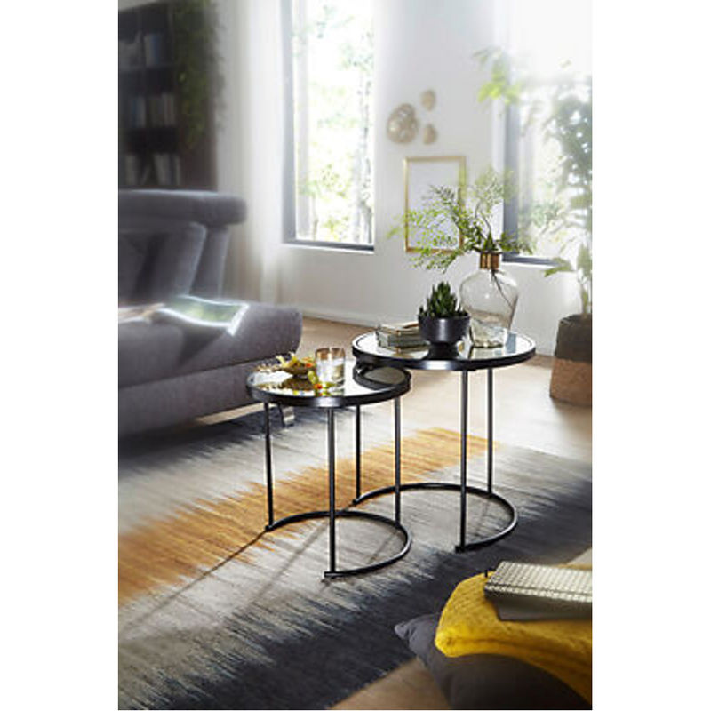 Wohnling Beistelltisch 2er-Set modern mit Glasplatte und Metallgestell in Schwarz - Bild 5