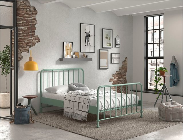 Vipack Jugendbett BRONXX aus Metall in Olivegrün matt, Liegefläche B: 140 cm, L: 200 cm - Bild 1