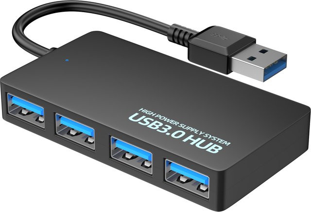 Ninth World Tragbarer USB-Hub mit 4 USB 3.0 Ports, 5 Gbit/s, Schwarz - Bild 1