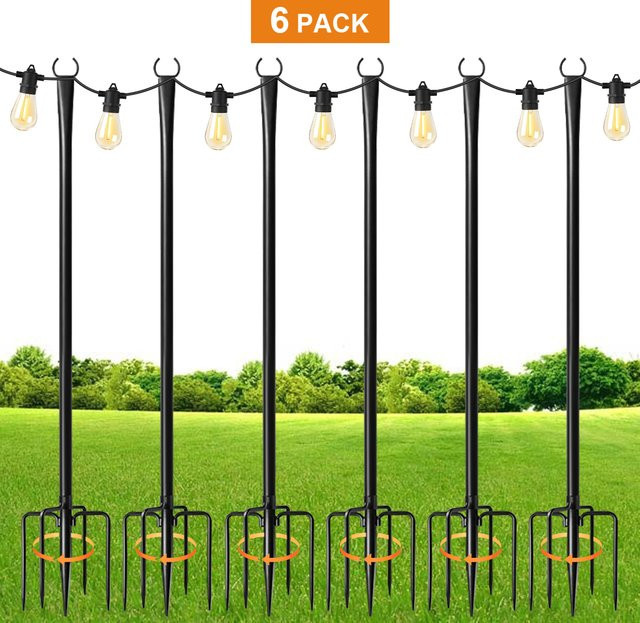 Verstellbare Lichterkettenstangen aus Metall in Schwarz für Garten und Party, Höhe: 304,8 cm - Bild 1