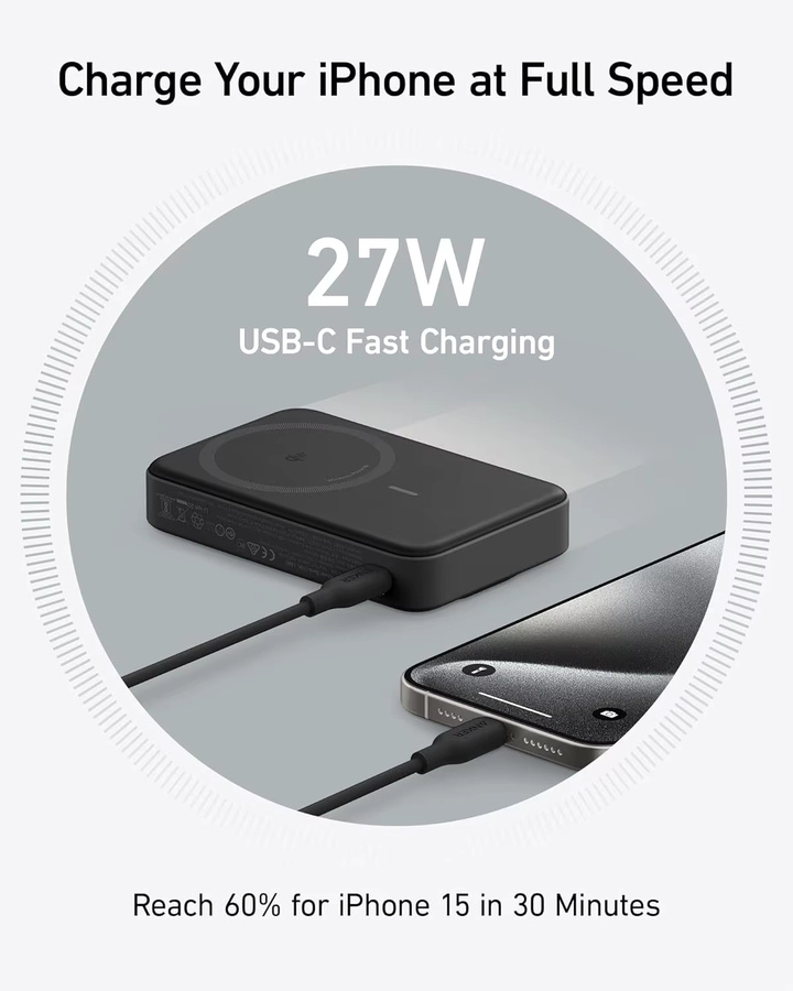 Anker MagGo Power Bank Qi2-zertifiziertes 15W schnelles MagSafe-kompatibles mobiles Ladegerät mit 10.000mAh Akku in Schwarz oder Weiß - Bild 2