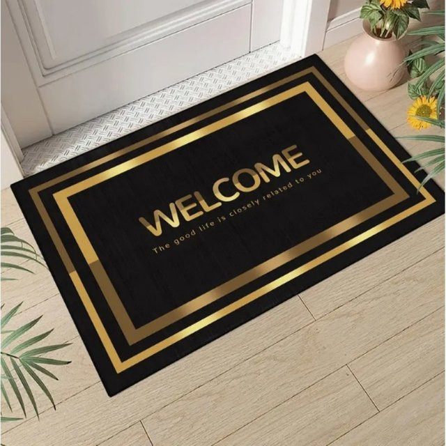 VIKAMA Fußmatte Welcome in Schwarz und Gold, rutschfest und maschinenwaschbar, B/T: 60 x 40 cm - Bild 1