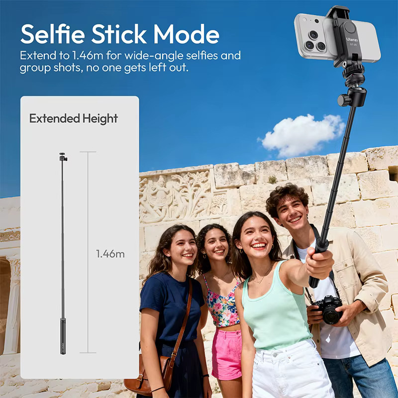 Ulanzi TT24 Quick Release Selfie Stick und vierbeiniger Stativständer für Mobiltelefone und GoPro Action Kameras, Schwarz, 1,5 m - Bild 4