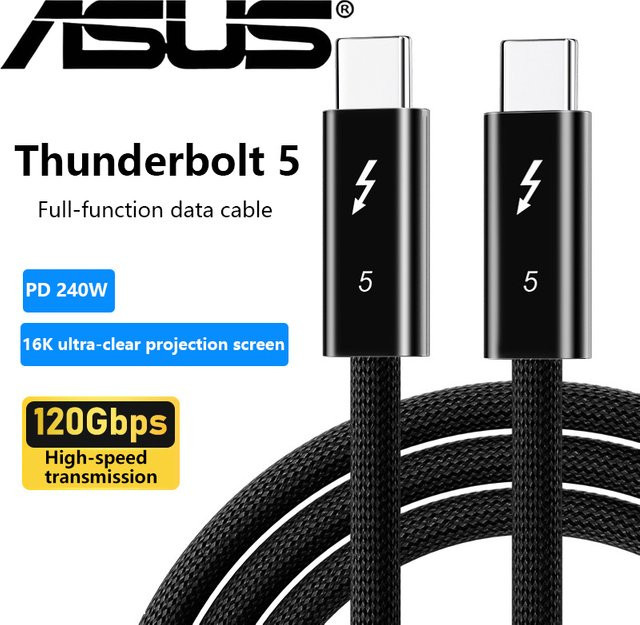 ASUS PD240W Thunderbolt 5 USB-C-Kabel in Schwarz für 80Gbps Datenübertragung und 16K/8K Video - Bild 1