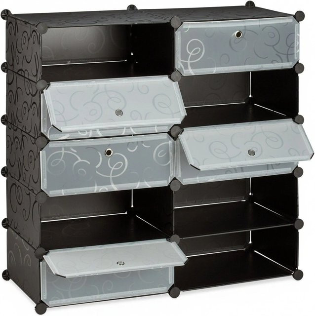 Relaxdays Schuhschrank mit Glastüren aus Kunststoff und Metall in Schwarz, B/H/T: 90 x 94 x 36,5 cm - Bild 1