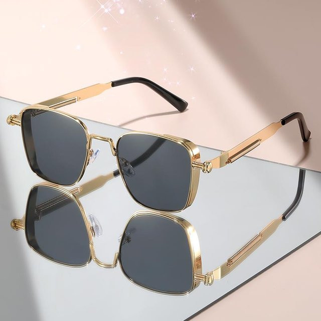 Yiran glasses Sonnenbrille, Metall, Vollrand, square, Unisex, gray, gold - Bild 1