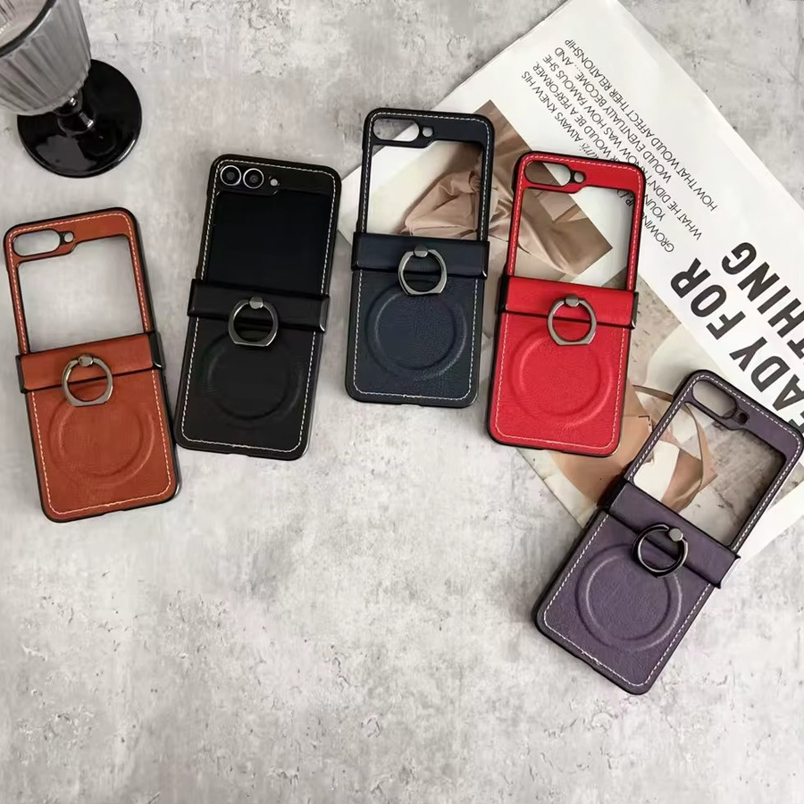 Vintage Lederhülle mit Lichee-Muster für Samsung Galaxy Z Flip 7 6 5 4 3 in Lila mit magnetischem Scharnierständer und stoßfestem Business-Schutz - Bild 4