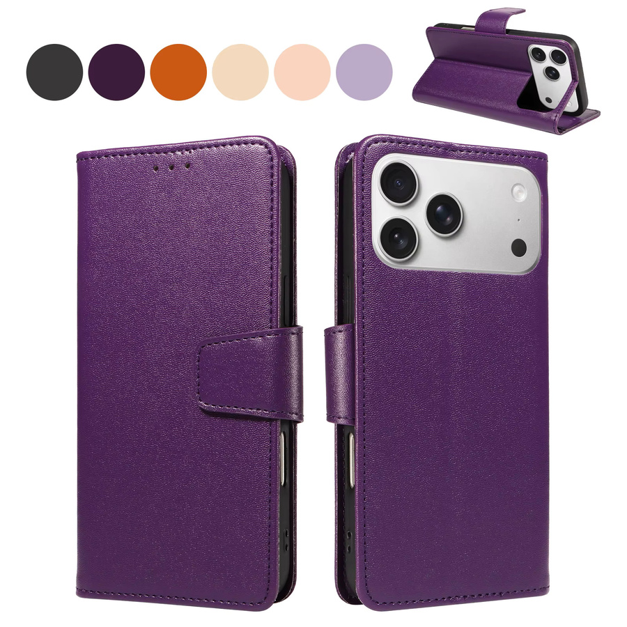 Leder-Handyhülle für Samsung Galaxy M36 M16 F16 F36 S25FE S26 PRO Edge Ultra Plus A07 A17 mit Kartenhalter und Ständer in Braun und Lila - Bild 2