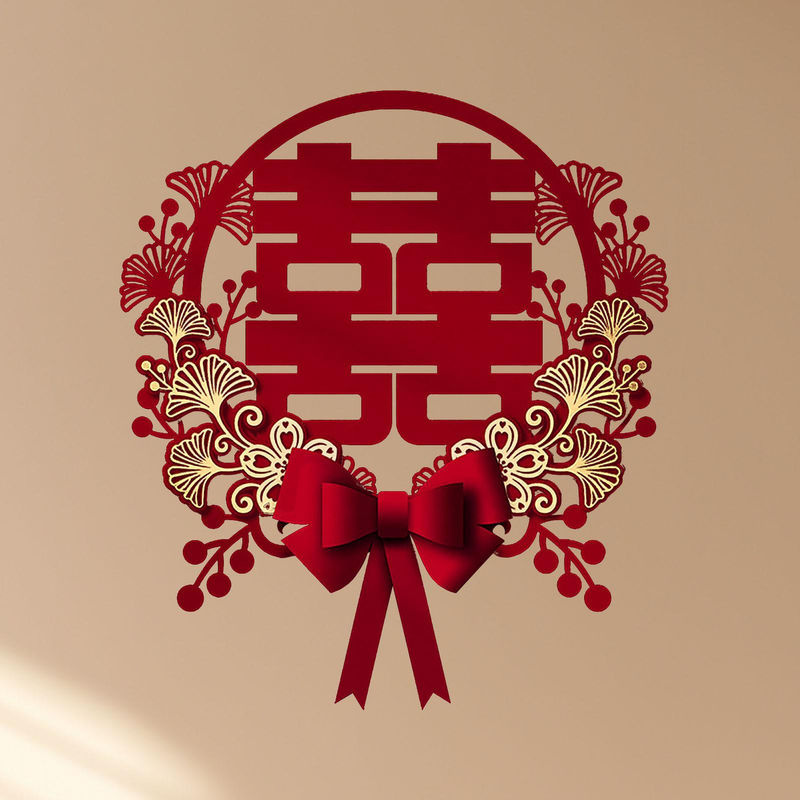OutsideWorld Selbstklebender Wandaufkleber für chinesische Hochzeiten mit Doppelglück-Symbol und Blumen in Rot - Bild 5