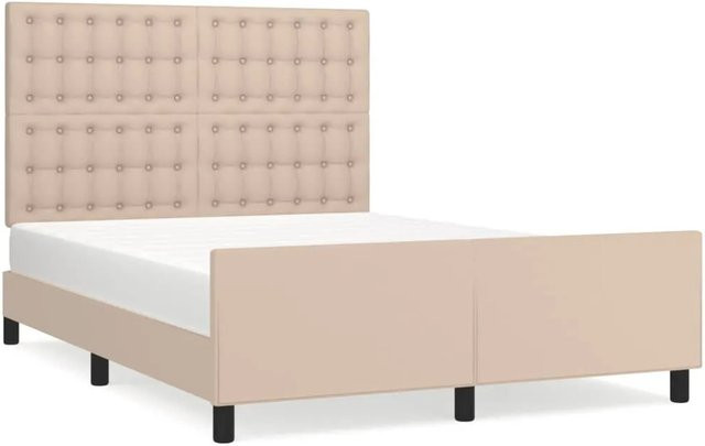 vidaXL Bettgestell mit Kopfteil in Cappuccino-Braun aus Kunstleder, B/T/H: 140 x 190 x 128 cm - Bild 1