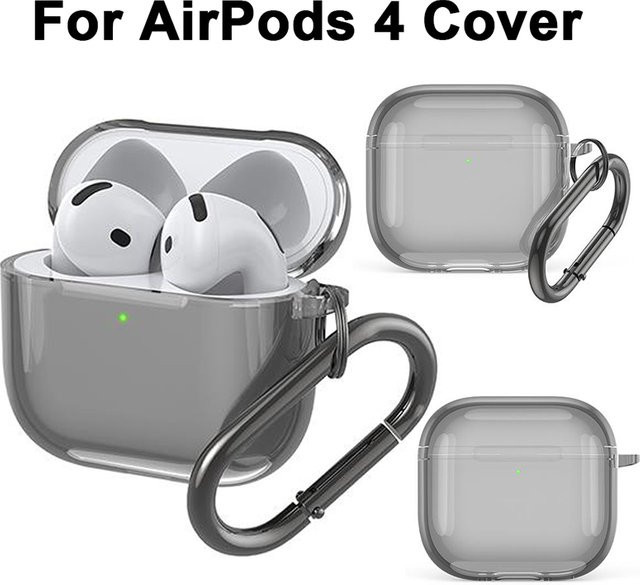 Transparente Silikon-Schutzhülle für Apple AirPods 4 mit Haken in Pink oder Transparent - Bild 1