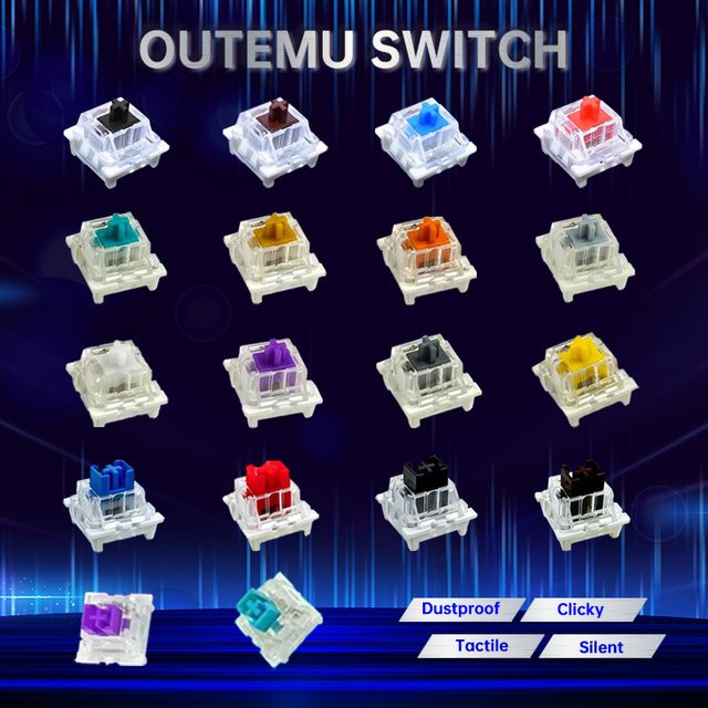 Outemu Mechanische Tastatur-Schalter 3-polig in den Varianten Linear, Taktil, Clicky und Leise für Gaming-Tastaturen in Grau, Weiß, Rot und Blau - Bild 1