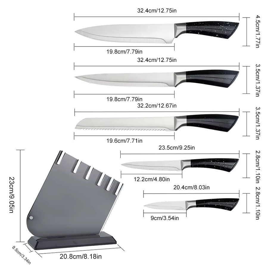 MDHAND 6-teiliges Profi-Küchenmesser Set aus Edelstahl mit Messerblock in Schwarz - Bild 4