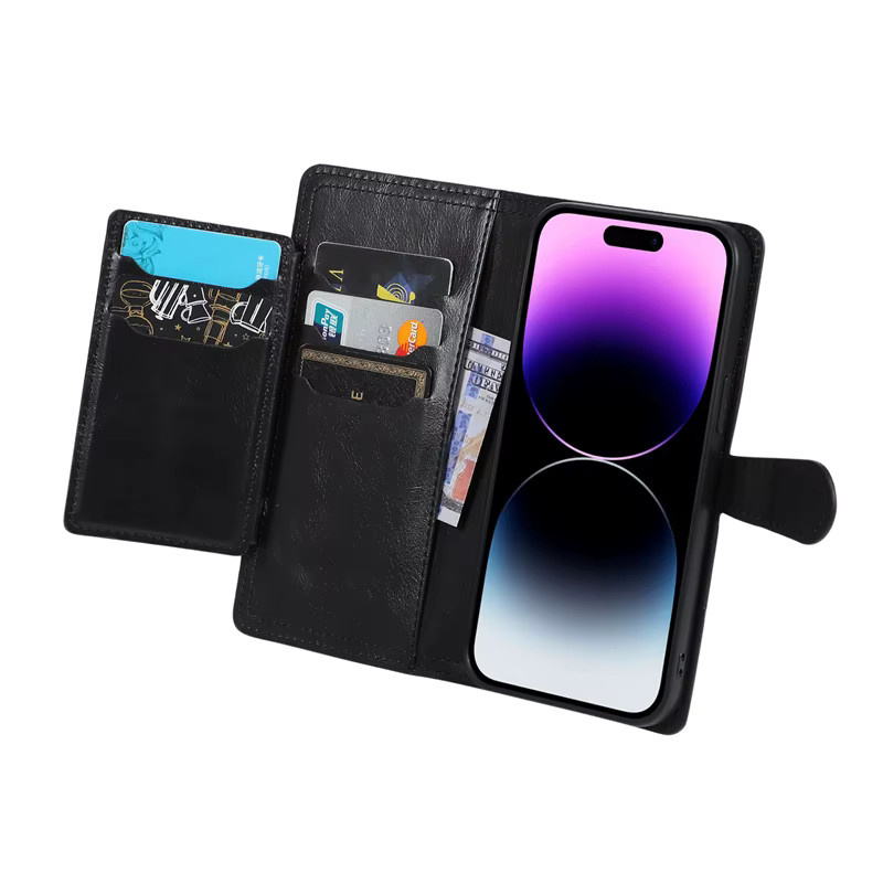 newteneight Lederhülle mit Reißverschluss und Kartenhalter für Samsung Galaxy S25 Ultra S24 S23 S22 S21 Serie in Schwarz und Cyan - Bild 2