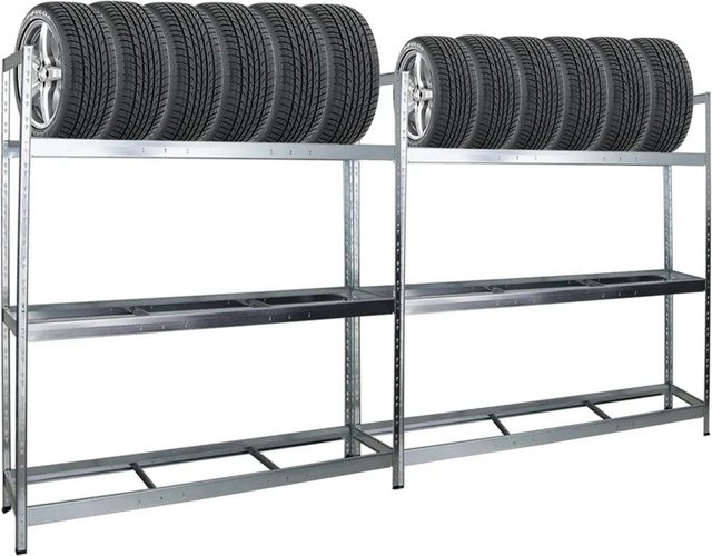 2x PROREGAL Reifenregal Tiger XL aus verzinktem Stahl, silber, H x B x T: 200 x 180 x 45 cm - Bild 1
