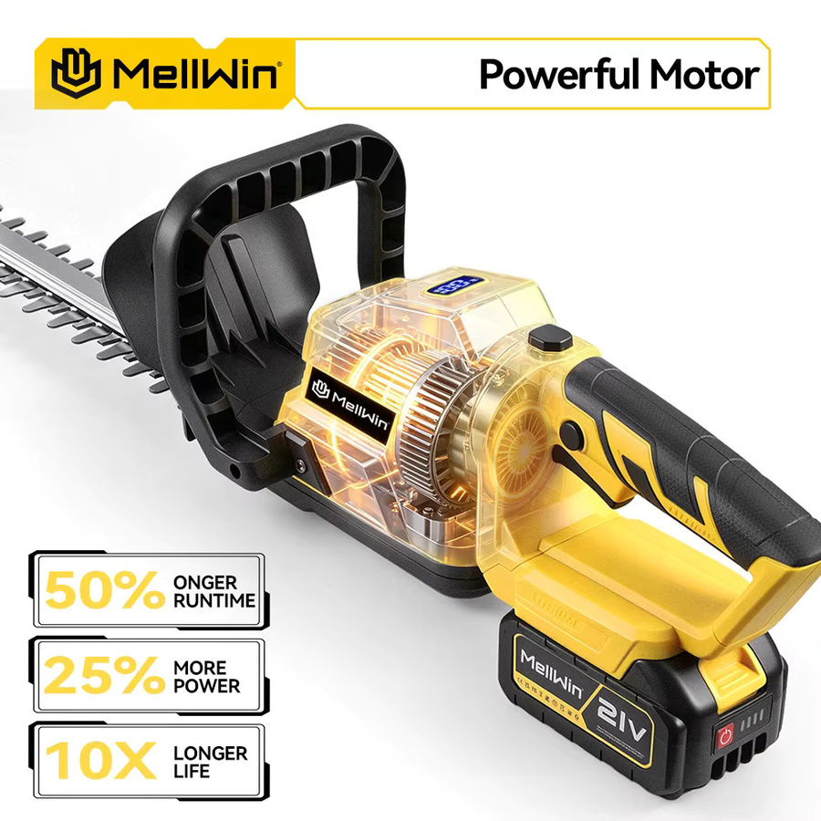 MELLWIN Kabelloser Elektrischer Heckenschneider mit 180 Grad drehbarem Griff und Stahlklinge, Gelb, kompatibel mit Makita LXT 18V Akku - Bild 5