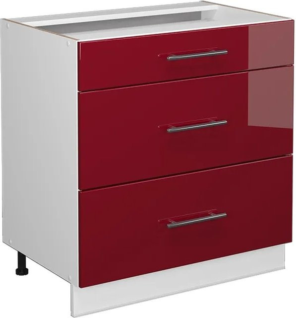 Vicco Badschrank Fame-Line Bordeaux Hochglanz/Weiß mit 3 Schubladen und Soft-Close-Türen, B/H: 80 x 82 cm - Bild 1