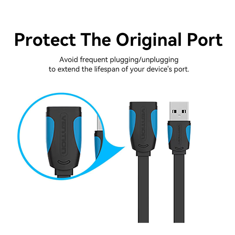 Vention USB 2.0 Verlängerungskabel in Schwarz, Stecker auf Buchse für Laptop und PC - Bild 3