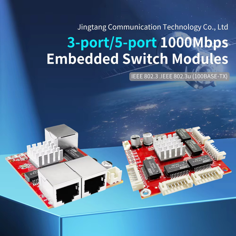ONTi Mini Gigabit Ethernet Switch PCBA Modul mit 3 oder 5 Ports 10/100/1000Mbps und 9-57V DC Weitbereichs-Eingang - Bild 1