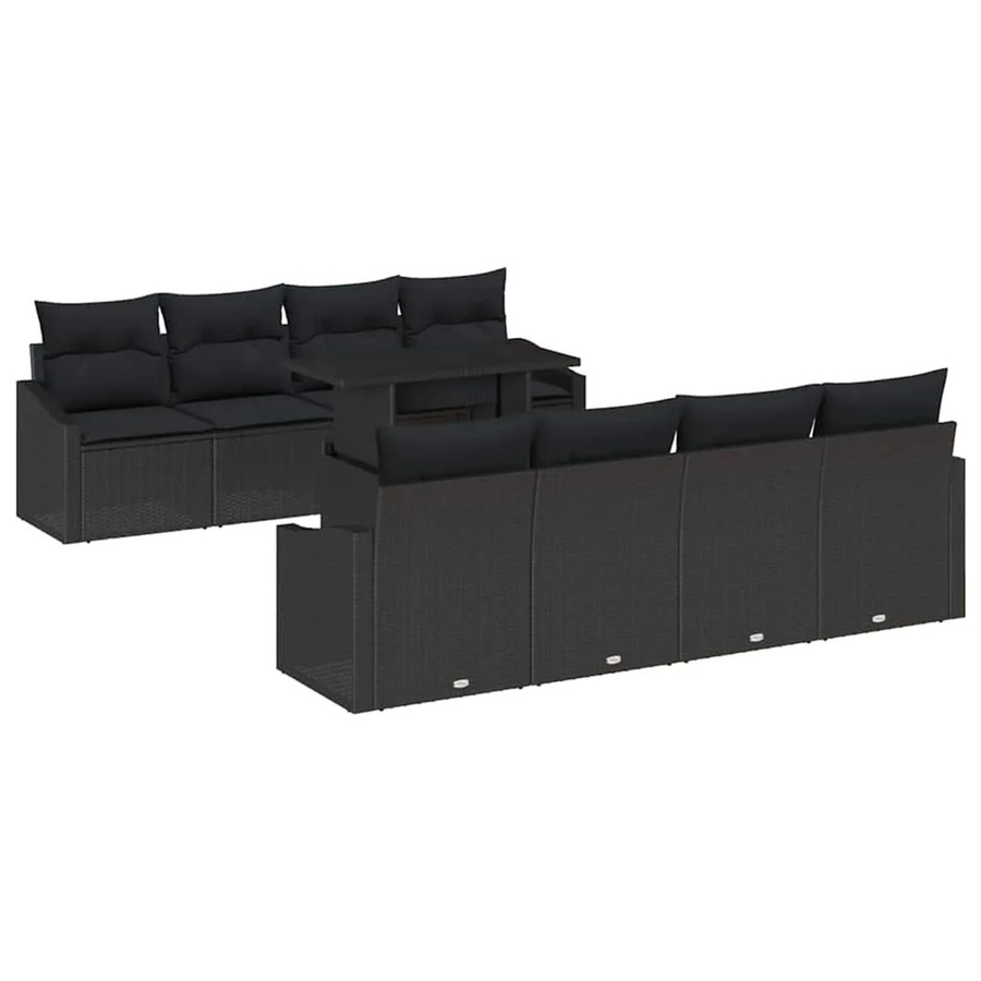 vidaXL Garten-Sofa-Set aus Polyrattan in Schwarz mit 9-teiligem Set, Polsterkissen und integriertem Stauraum - Bild 2