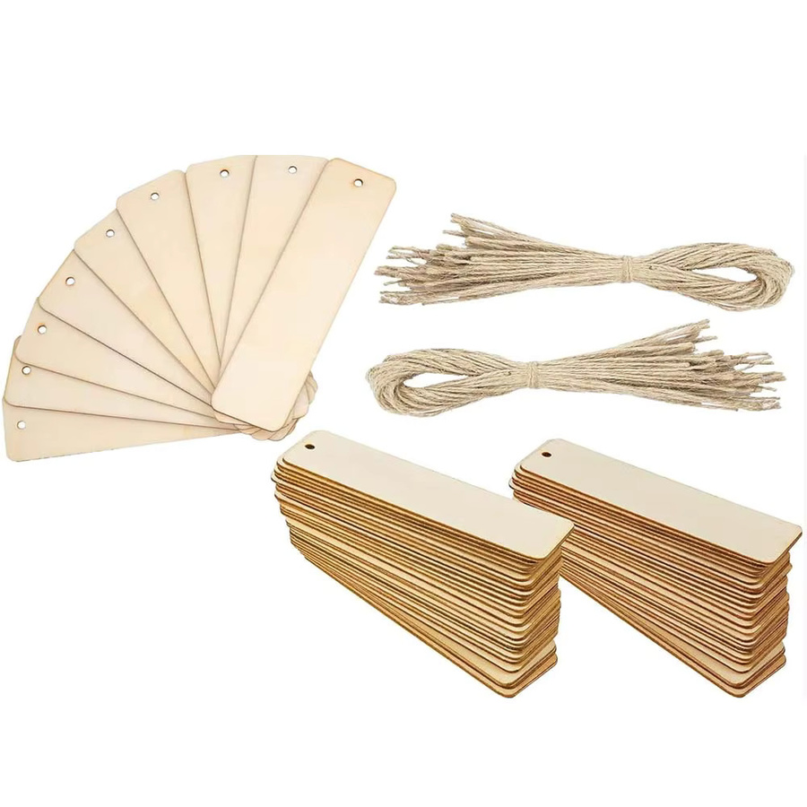 Holz Lesezeichen Blank DIY Bastelset Rechteckig mit Loch und Seil in Beige - Bild 1