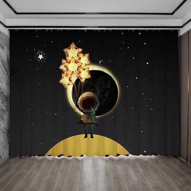 Yiran Furniture Verdunkelungsvorhang Astronaut Sternenhimmel Schwarz B: 55 cm, H: 120 cm, 2er-Set - Bild 1