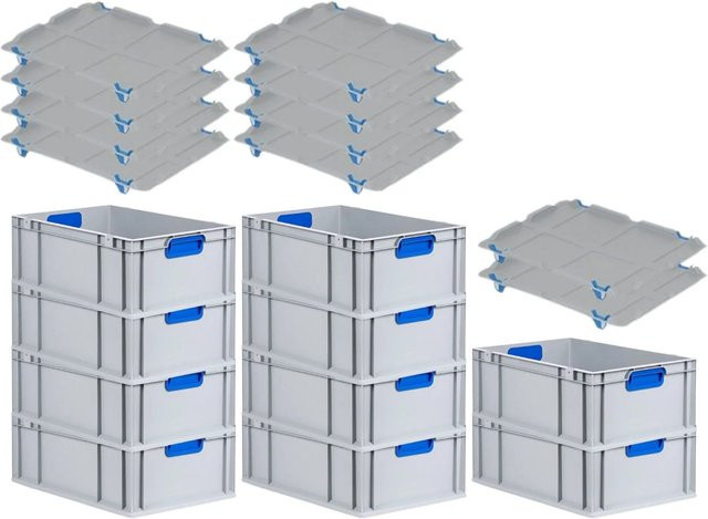 PROREGAL Spar Set 10x Eurobox Nextgen Color mit Auflagedeckel und Schiebeschnappverschlüssen, Blau, H x B x T: 22 x 40 x 60 cm - Bild 1