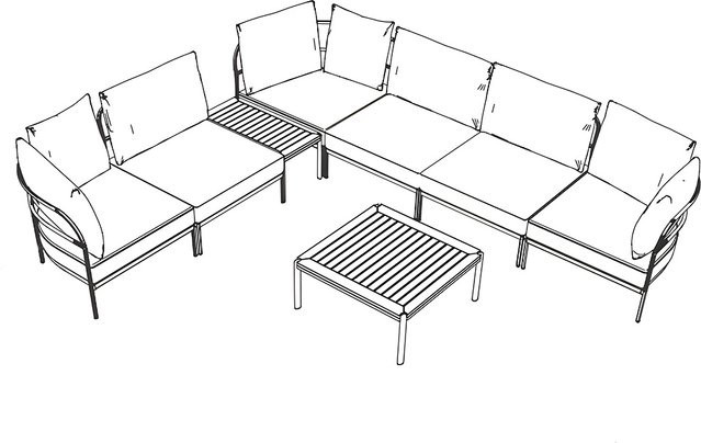 Stern Coco Loungeset 8-teilig in Greige mit Vanilla Kissen und 2 Coco Beistelltischen aus Aluminium und Teak - Bild 1