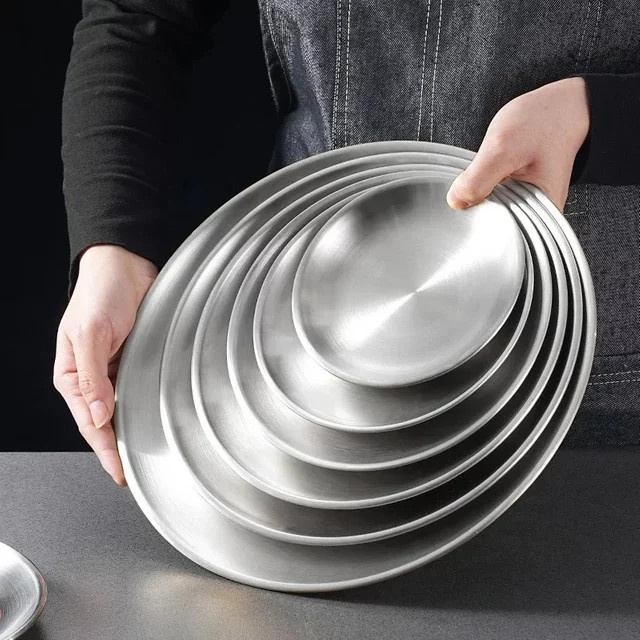 AJOYOUS 4er Set runde Metallschalen aus Edelstahl in Silber mit Baumwollbeutel für Camping und Grillen - Bild 1
