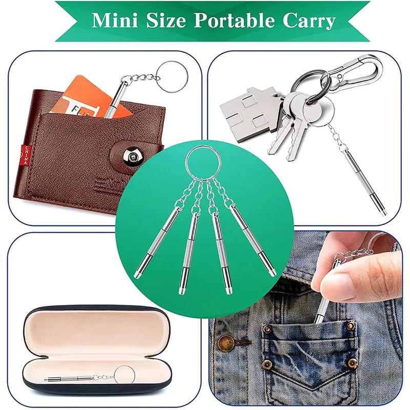 GESTLEMONTAR Mini 3-in-1 Schraubendreher Reparatur-Kit für Brillen und Uhren in Silber - Bild 3