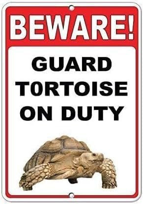 Cuarevw Metallschild Aluminiumschild Guard Tortoise On Duty in Weiß für den Außen- und Innenbereich B: 20,0 cm, H: 20,0 cm, T: 1,0 cm - Bild 1