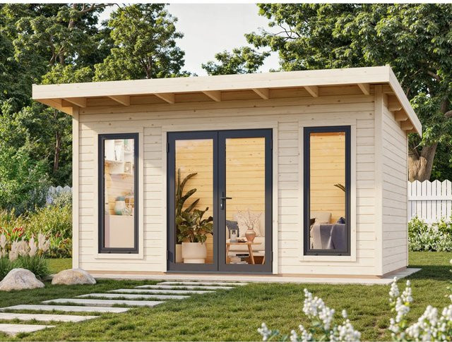 Palmako Holz-Gartenhaus Aurelia Pultdach aus Fichte in Natur mit modernem Design B: 446 cm, T: 300 cm, H: 264 cm - Bild 1
