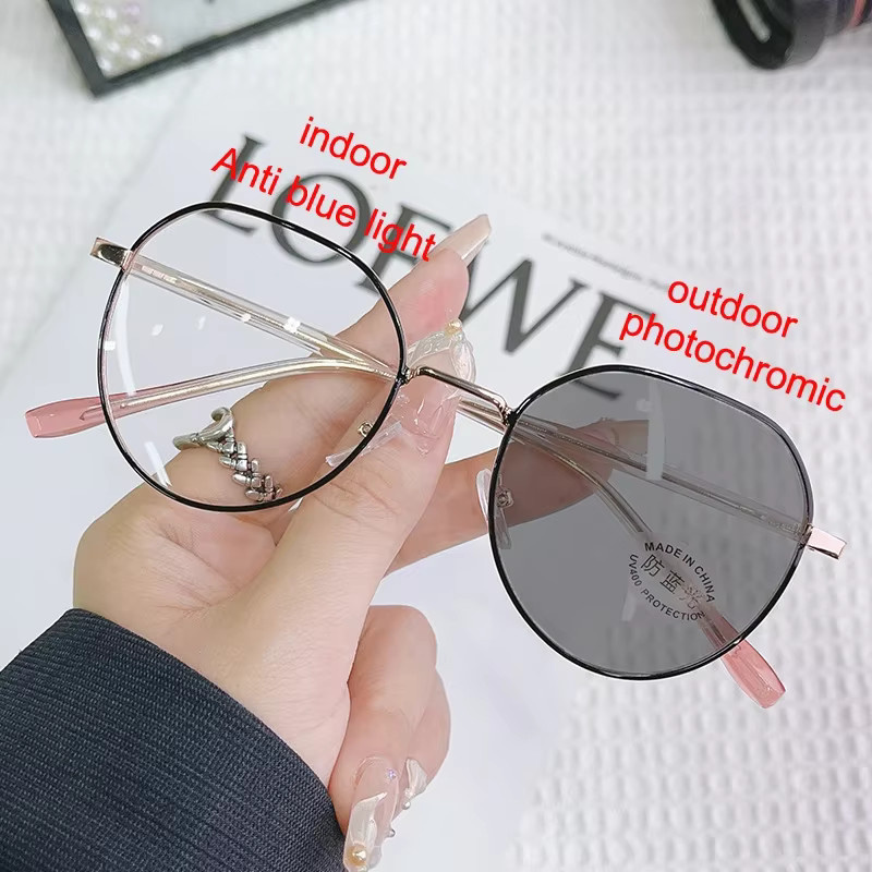 Rexxar Korrektionsbrille, Retro, Rund, Vollrand, Metall, Schwarz, Damen, Blaulichtfilter - Bild 2