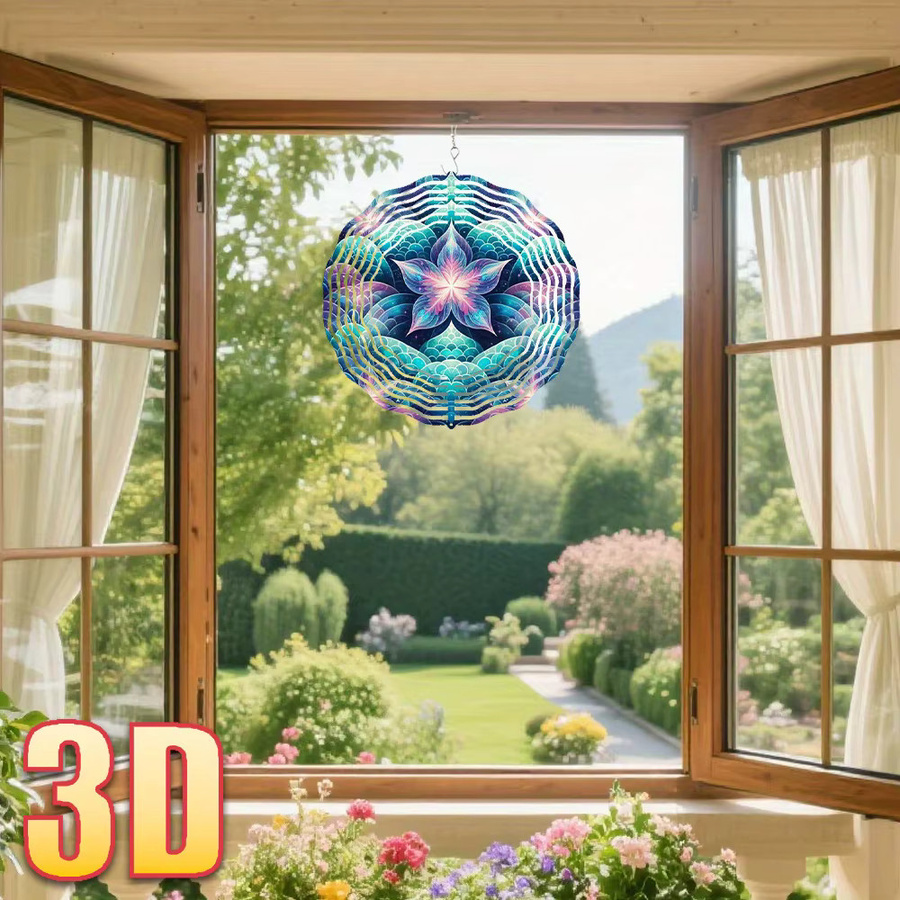 CIFBUY Garten-Windspinner Mandala aus Metall in Bunt, Hängendes Ornament für den Außenbereich, Durchmesser: 25,4 cm - Bild 3