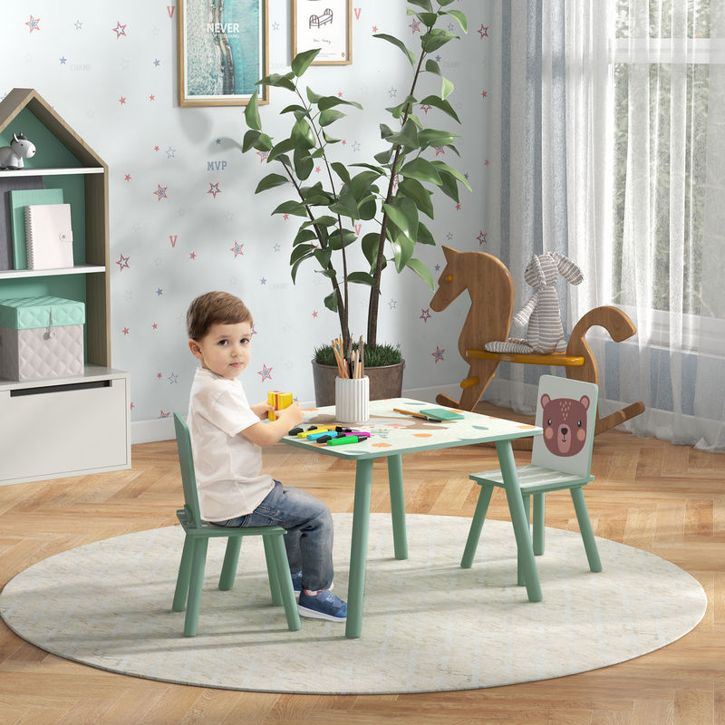 ZONEKIZ Kinder Sitzgruppe mit Tisch und 2 Stühlen in Grün aus Kiefer und MDF, B/H/L: 60 x 44 x 60 cm - Bild 2