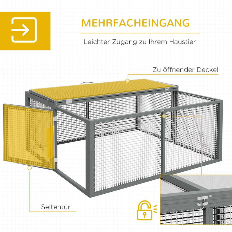 PawHut Kaninchenstall aus Holz mit Freilaufgehege für Zwergkaninchen und Meerschweinchen, Natur, B: 110 cm, T: 105 cm, H: 50 cm - Bild 5