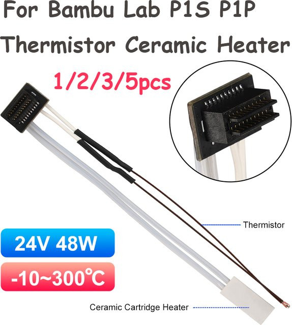 Bambu Lab Keramik-Heizpatrone mit Thermistor für P1P und P1S 3D-Drucker, 24V 48W für das TZ Hot-End-Heizblock-System - Bild 1