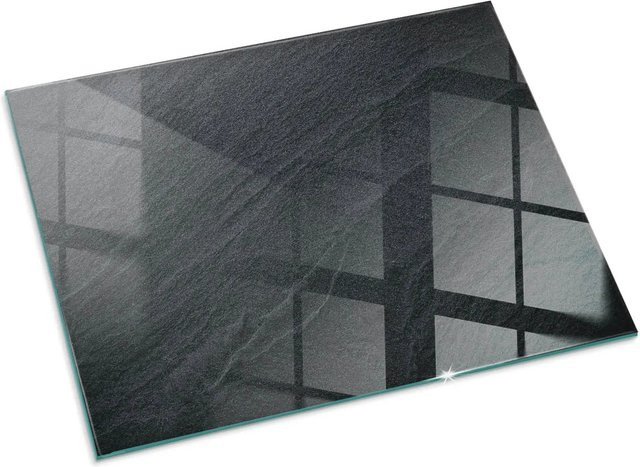 Tulup Glasplatte für Kamin in Schwarz mit Natursteinstruktur, B/H: 80 x 60 cm - Bild 1