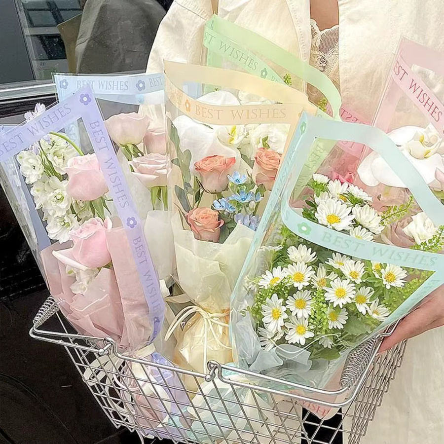 50 Stück Transparente Blumenverpackungsbeutel aus wasserdichtem OPP-Material mit Herzdesign für Rosen und Bouquets in Orange - Bild 3