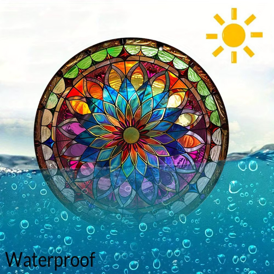 HELLOYOUNG Rundes Mandala-Kunstschild aus Aluminium in Multicolour, Art Nouveau Wanddekoration mit geometrischem Blumenmuster, Durchmesser: 20,3 cm - Bild 3