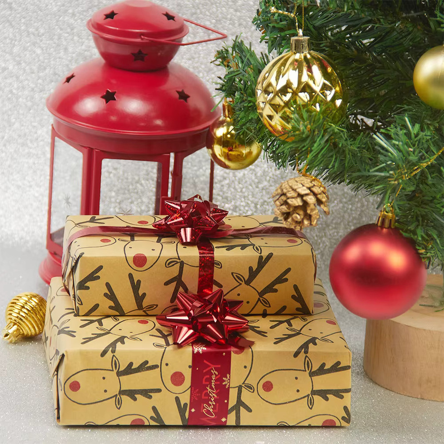 Weihnachts-Geschenkpapier Rolle aus Kraftpapier in Beige und Multicolour für Weihnachtsgeschenke und Party-Dekoration - Bild 5