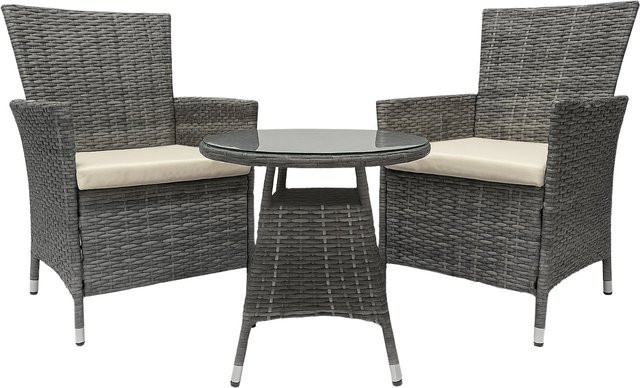 CLP Gartenmöbel-Set Fireda, 3-teilige Sitzgarnitur aus grauem PE-Rattan mit Couchtisch, Sitzkissen und Tischplatte aus Sicherheitsglas - Bild 1